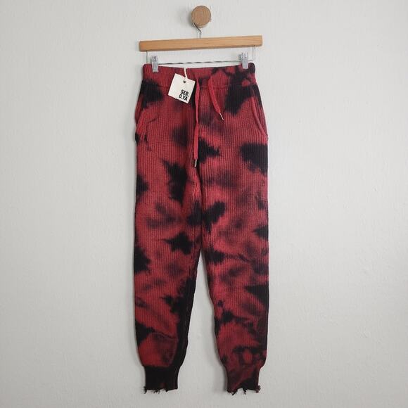 NEW Ser.O.Ya Ida Knit Distressed Red Tie-Dye Drawstring Jogger Track Pants - Picture 3 of 11